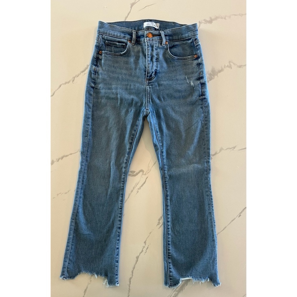 LOFT High Waist Flare Crop Blue Jeans